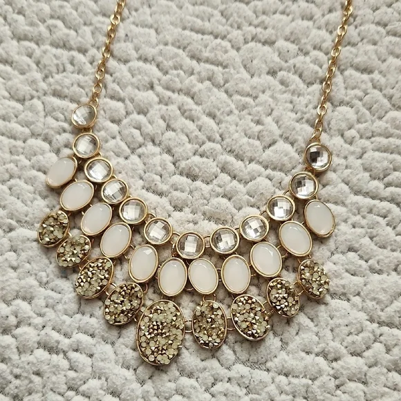 Statement Elegant Gold and White Druzy Necklace - Picture 2 of 5